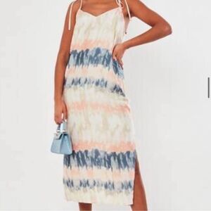 NWT Missguided Pink Tie Dye Satin Midi Dress - size 6
